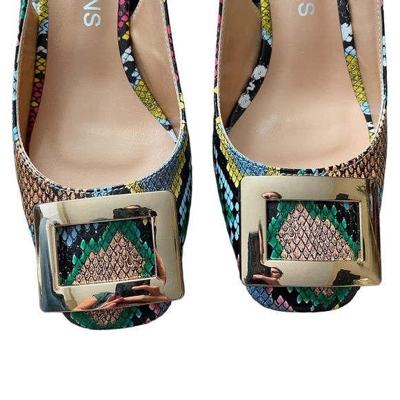 WAYDERNS NWOB Colorful Snakeskin Slingback Shoe with Block Heel 6.5 - Picture 3 of 12